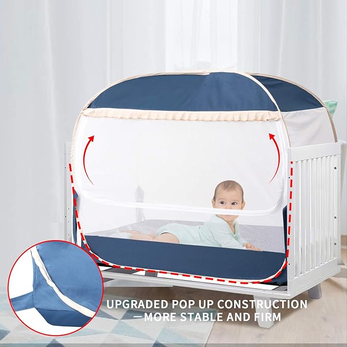 L RUNNZER Safety Crib Tent,Safety Pop Up Tent for Baby Crib,Crib Tent Cover to Keep Baby from Climbing Out and Mosquito bite