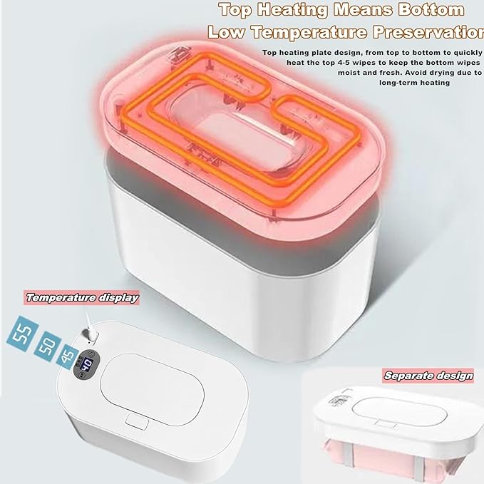 Portable Baby Wipe Warmer，Wipe Warmer and Baby Wet Wipes Dispenser to Even Heating, Wipe Heater with Temperature Display, Diaper Wipe Warmers for Home Car Travel Newborn Baby (Pink)