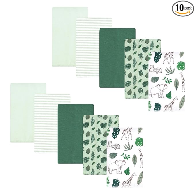 Hudson Baby Unisex Baby Flannel Burp Cloth 10pk, Jungle, One Size