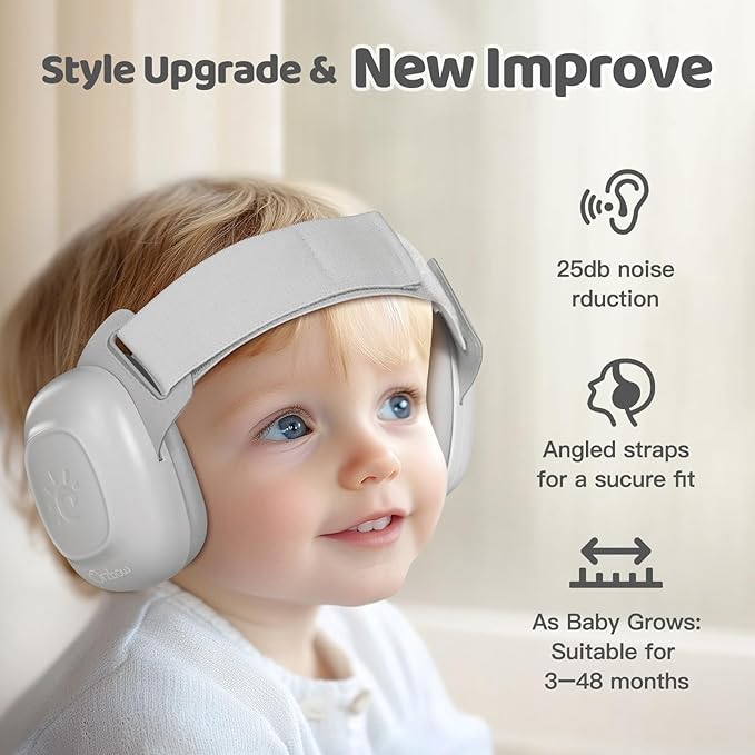 Orzbow Baby Headphones for Noise, Baby Ear Muffs Noise Protection for Newborn Toddler 3-48 Months - CE & ANSI Certified, Adjustable Infant Ear Protection for Travel Sleep, 25dB Sound Reduction, Gray
