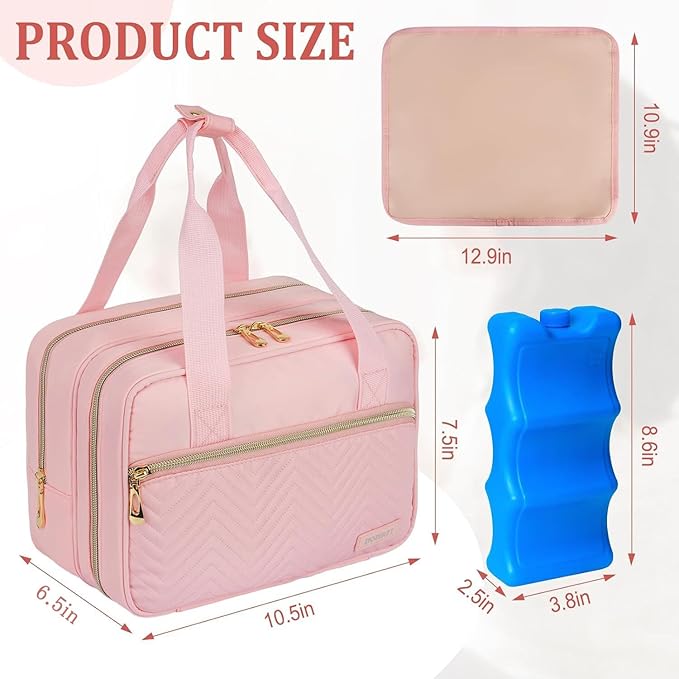 Breastmilk Cooler Travel Bag, Wearable Breast Pump Storage Bag Compatible with Momcozy/Eufy/Elvie/Willow/Medela Breast Pump with Ice Pack and Waterproof Mat,Pink