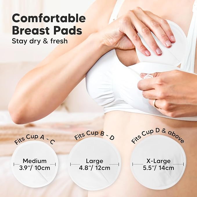 Organic Nursing Pads - 8 Washable Breast Pads for Breastfeeding, Wash Bag, Viscose Derived from Bamboo Reusable Nipple Covers for Breastfeeding Essentials, Soft & Absorbent(Bare Beige, M 4.6")