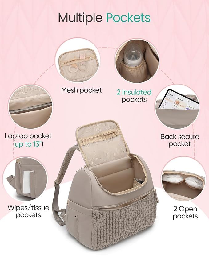 Qualyphant Breast Pump Bag for Spectra S1/S2 & Medela – Insulated Cooler Bag, 13" Laptop Sleeve, Diaper Bags Backpack – Lightweight, Water-resistant & Stylish for Work, Travel