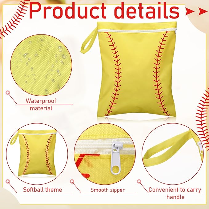 12 Pcs Softball Wet Dry Bag Gifts Bulk, Softball Team Wet Dry Bag with Handle Zipper, Beach Pool Waterproof Toiletry Organizing Pouches for Women Player Travel Team Gifts