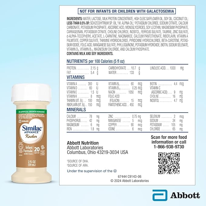 Similac Advance Kosher Infant Formula, Ready-to-Feed Baby Formula, 4-fl-oz Bottle, Pack of 8