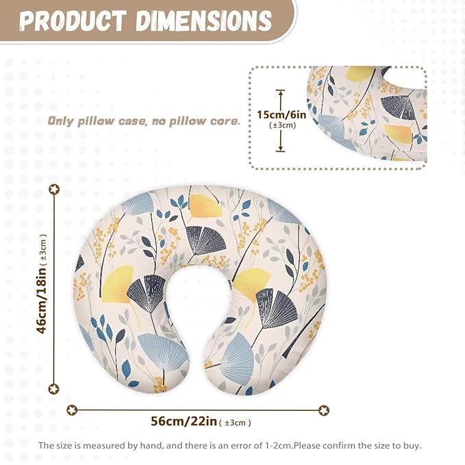 Modern Line Art Leaf Nursing Pillow Covers Soft Comfy Minimalist Breast Feeding Pillow Case Removable Infant Nursing Slipcovers, Machine Washable