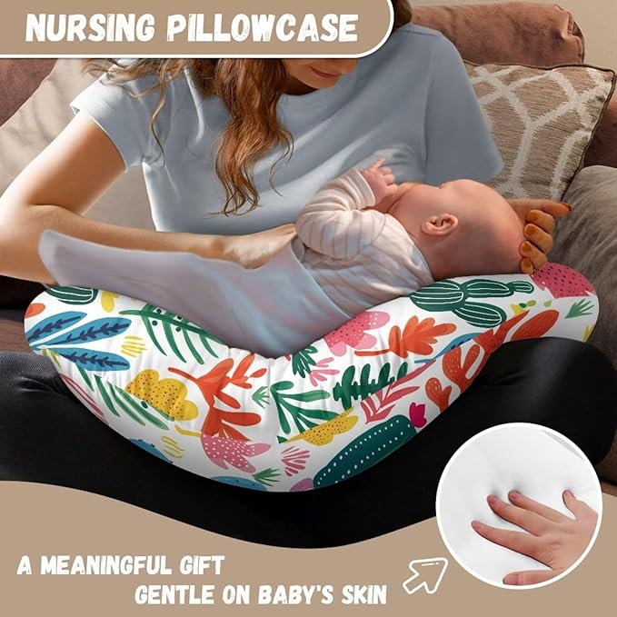 Cactus Nursing Pillow Cover for Bottle Feeding, Removable Breathable Nursing Pillow Case for Baby Boy Girl, Durable Breastfeeding Pillow Cover