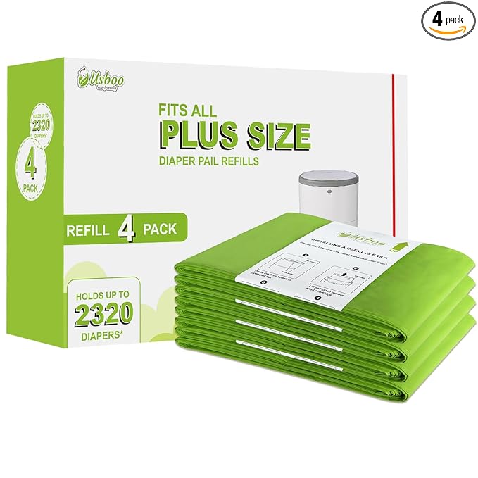 USBOO Refills Compatible with Dekor Plus Diaper Pail | 4 Pack | Disposable Diaper Pail Refill | Extra Thickness | Diaper Trash Bags | Cherry Blossom Scented | Holds up to 2320 Diapers