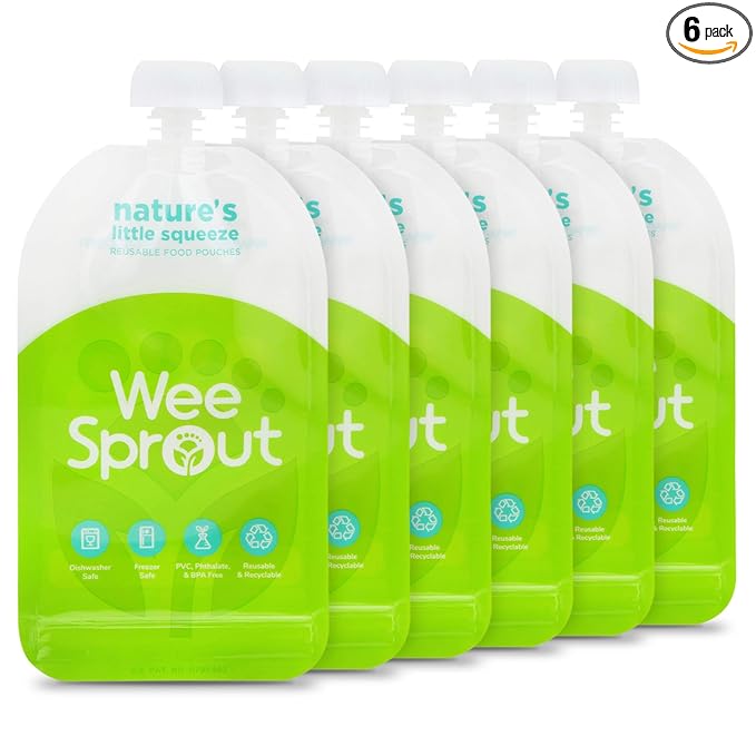 WeeSprout Double Zipper Reusable Food Pouches (Green, 7 Fl Oz)