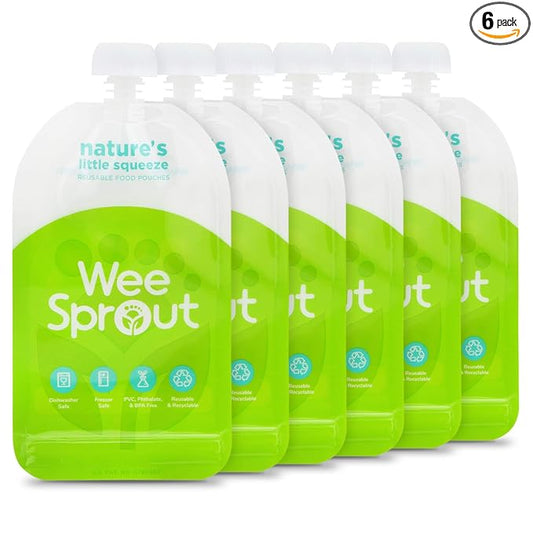 WeeSprout Double Zipper Reusable Food Pouches (Green, 7 Fl Oz)