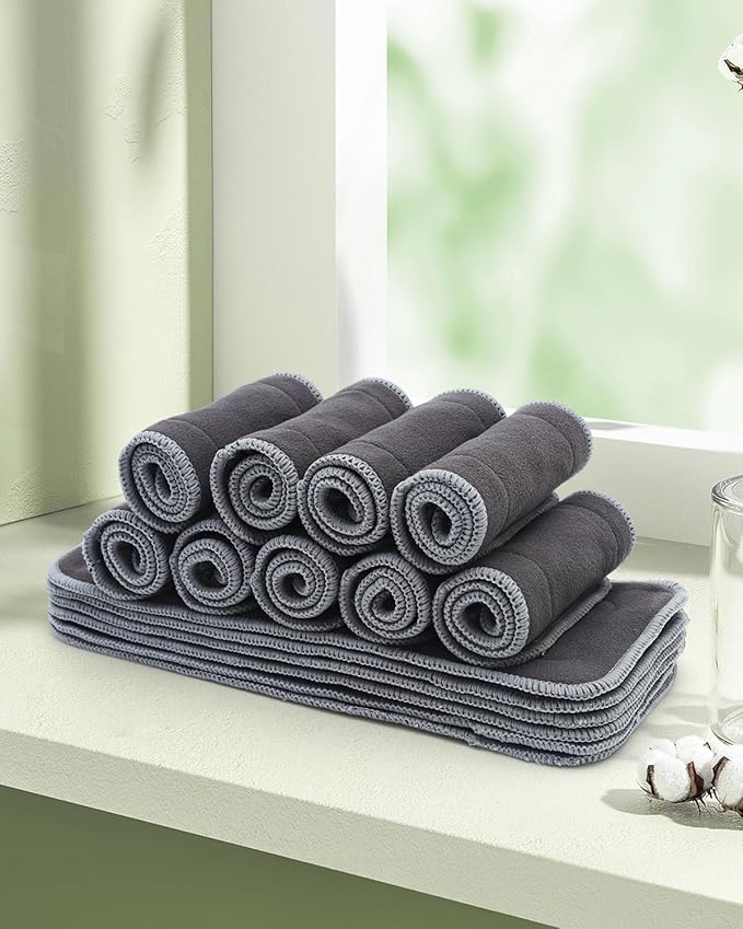 Babygoal Baby 5-Layer Charcoal Rayon from Bamboo Reusable Liners for Cloth Diapers Nappies,Pack of 12 Inserts,12ZTN