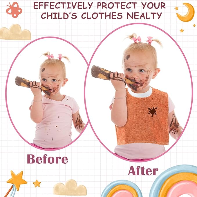 Foaincore 6 Pcs Pullover Baby Bibs Cotton Terry Toddler Absorbent Infant for Feeding and Drooling Towel Bib (Retro Colors)