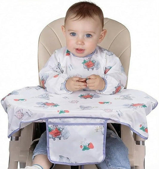 MOTEERLLU Coverall Baby Feeding Bib for Eating,Long Sleeves Bib Attaches to Highchair and Table,Weaning Bibs