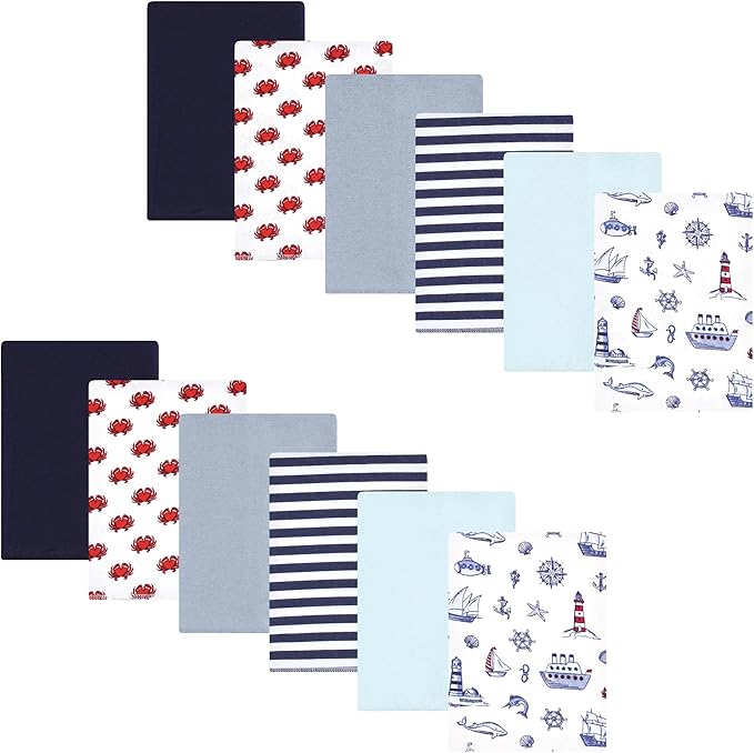 Hudson Baby Unisex Baby Flannel Burp Cloth 12pk, Lighthouse, One Size