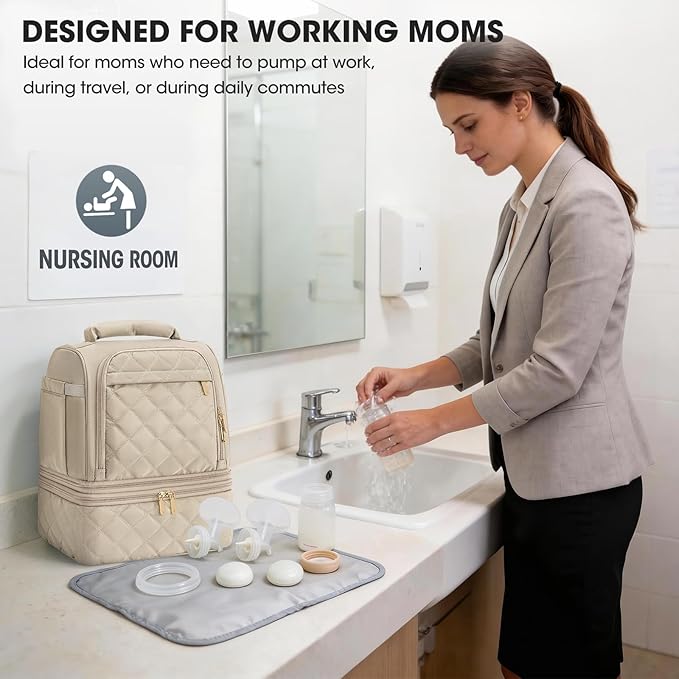 RAINSMORE Wearable Breast Pump Bag, Willow/Eufy/Elvie/Spectra/Medela/Momcozy M5/S12 Pro, Breast Milk Cooler Travel Bag with Cooler Compartment & Ice Pack, Nude