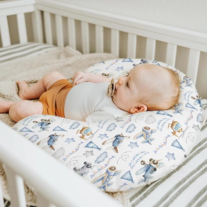 Vintage Planes Airplanes Helicopters Nursing Pillow Covers for Boy Girl Retro Stars Plane Clouds Sky Nursery Slipcover for Breastfeeding Pillows Soft Stretchy Removable Covers for Newborn Infant