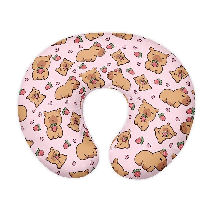 Jeiento Strawberry Capybara Nursing Pillow Covers Soft Adorable Nursing Cover for Breastfeeding Pillows Capybara Slipcovers for Newborn U-Shaped Pillowcase