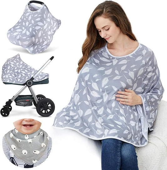 Baby Nursing Cover & Nursing Poncho - Multi Use Cover for Baby Car Seat Canopy, Shopping Cart Cover, Stroller Cover