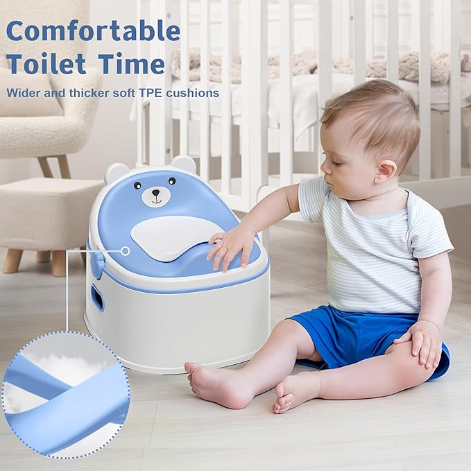 3-in-1 Potty Training Toilet, Portable Potty, Potty Training Seat and Toddler Step Stool, Easy Setup and Clean, Anti-Slip Toddler Potty Trainer for Boy Girl,Blue
