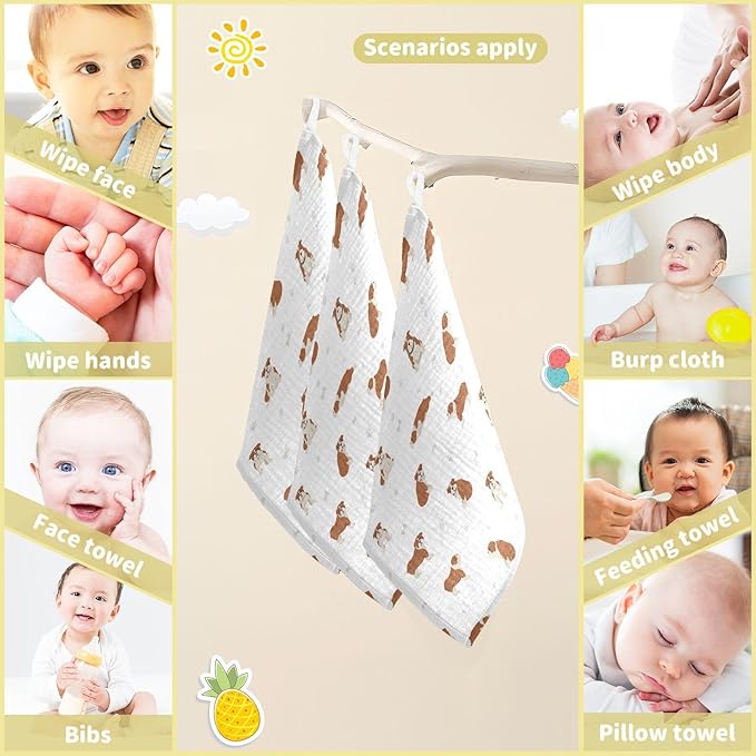 vvfelixl Baby Cotton Washcloths English Bulldog Infants Bath Towel for Unisex Puppy Face Towels for Newborn, Natural Baby Wipes Delicate Skin, 11.8 X 11.8 inch, one sizex5