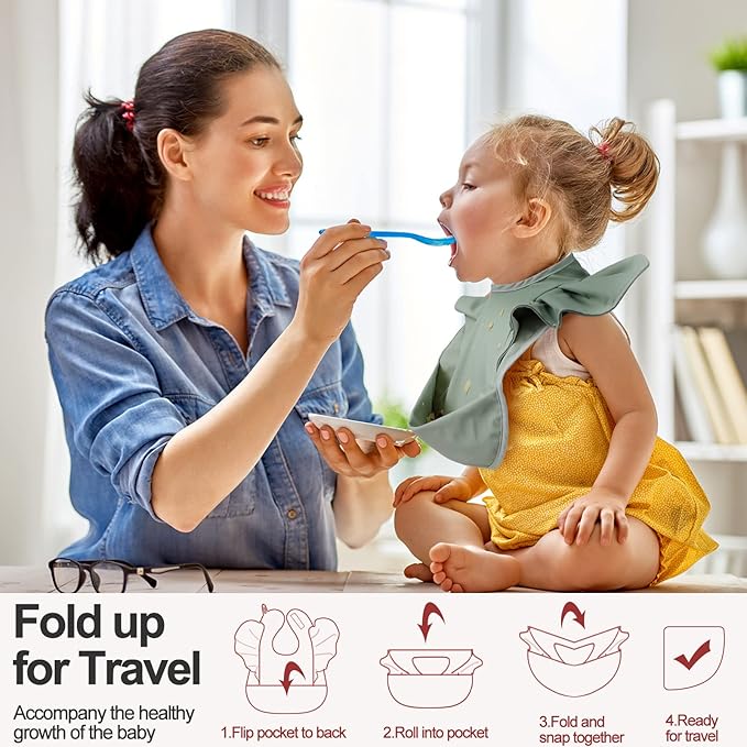 JaGely 3 Pcs Baby Food Bib for Eating Waterproof Washable Toddler Bib Soft Feeding Apron with Food Catcher for Toddler Boy or Girl Eating Travel Home Supplies