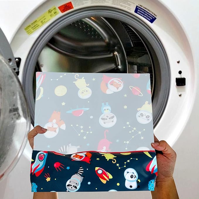 FLOCK THREE Washable and Reusable Wet Bag Diaper Bag Water Resistant Swimming Bag Travel Toiletries Pouch Cute Animal Zippered 12.6'' x 16.5''