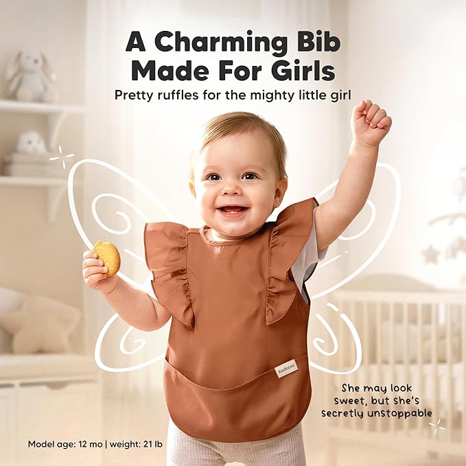 KeaBabies Waterproof Bibs for Baby Girl,Boy – 2-Pack Lightweight, Large Baby Bibs for Eating, Wearable Food Catcher, 6-12 Months Infant Feeding Essentials, Smock for Toddlers 1-3, Kids (Terracotta)