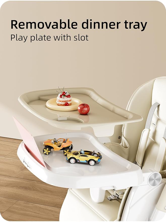 Babilous High Chair, Foldable High Chairs for Babies and Toddlers with Removable Tray, Height Adjustable Feeding Chair, Adjustable Backrest and Footrest, Beige