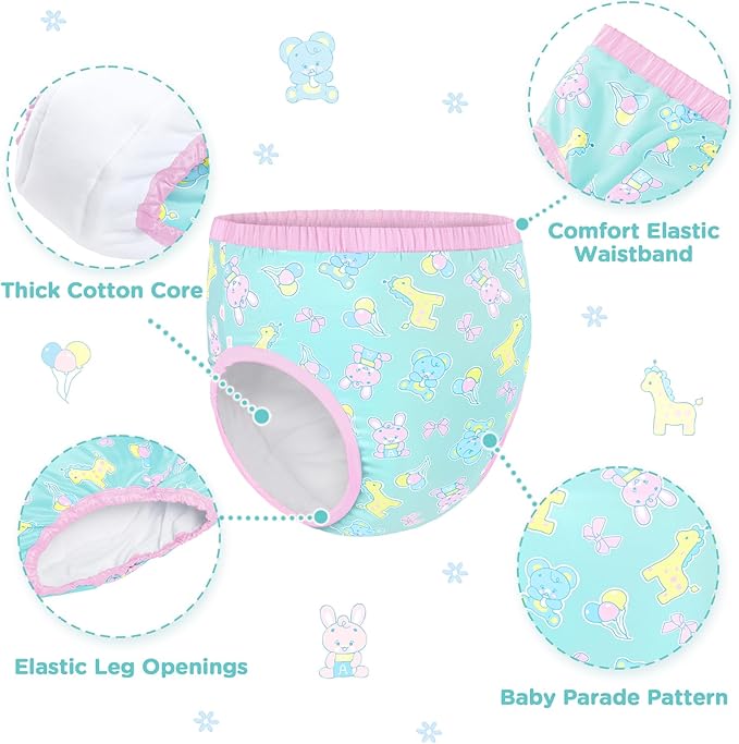 Littleforbig Soft Silky Underwear Comfortable Washable Reusable Adult Training Pants - Full Print Baby Parade L