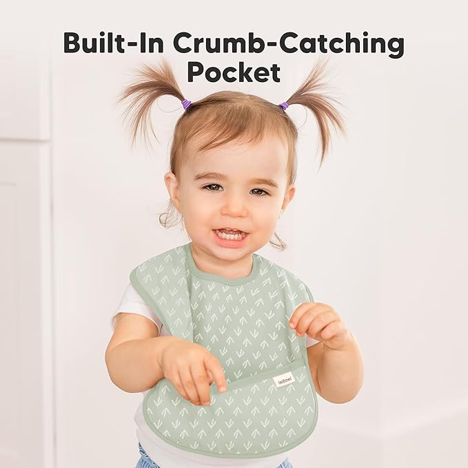 KeaBabies 3-Pack Waterproof Baby Bibs for Eating - Lightweight Toddler Feeding Bibs with Large Food Catcher, Mess Proof, Food-Grade Baby Eating Essentials, Easy to Put On & Clean (Fleur)