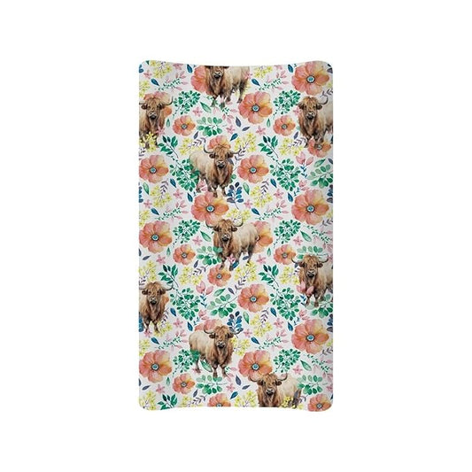 Highland Cattle Baby Changing Pad Cover Boys Girls Changing Table Cover Soft Breathable Cow Floral Diaper Changing Pad Cover Sheets