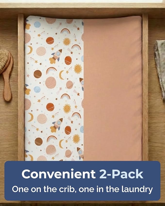 Changing Pad Cover - Pack of 2 Soft Unisex Diaper Change Microfiber Table Sheets - Fits 32"x16" Contoured Pad - Changing Pad Cover for Baby Boys & Girls - Snug, Machine Washable - Oeko-Tex, Space Boy