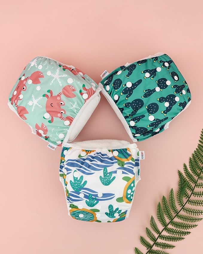 ALVABABY Large Cloth Swim Diaper 3pcs Baby/Toddler/Infant Snap Reusable Adjustable Swimming Diaper Baby Boy and Girl 3ZSWY69A