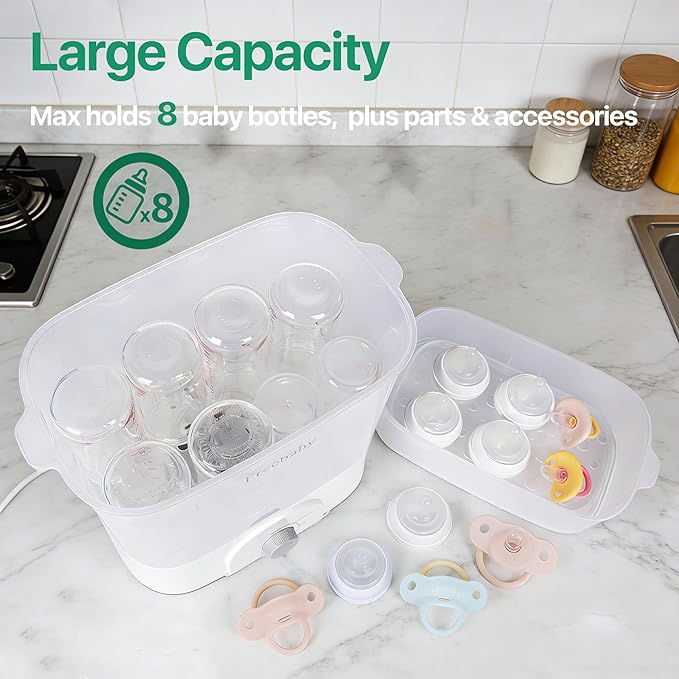 Freebaby Baby Bottle Sterilizer and Dryer,4 in 1 Electric Steam Sanitizer and Dryer for All Baby Bottle,Bottle Sanitizer for Pacifiers&Breast Pump Accessories,8 Bottles Capacity