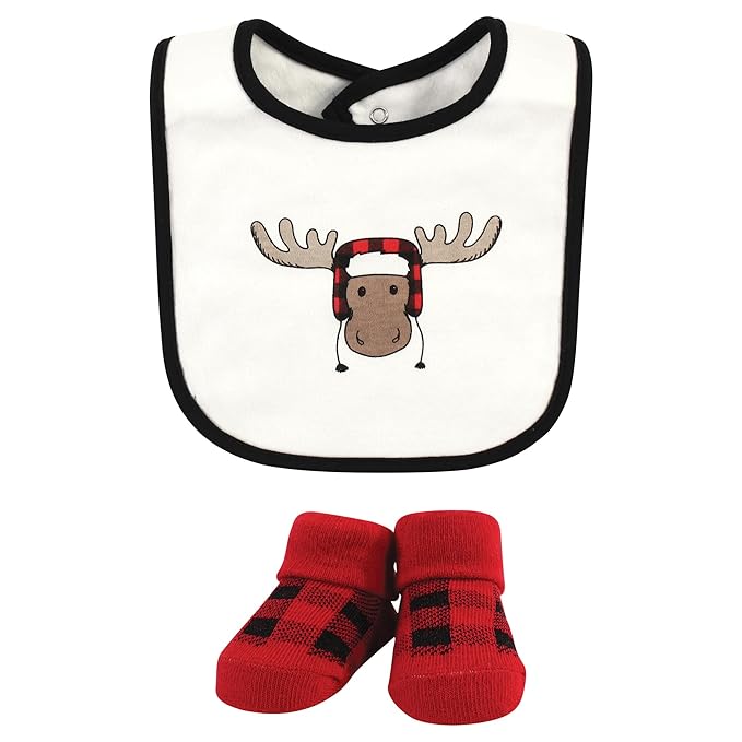 Hudson Baby Unisex Baby Cotton Bib and Sock Set, Winter Moose, One Size