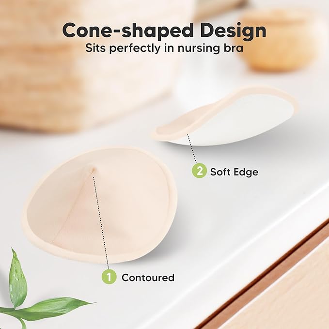 Organic Nursing Pads - 8 Washable Breast Pads for Breastfeeding, Wash Bag, Viscose Derived from Bamboo Reusable Nipple Covers for Breastfeeding Essentials, Soft & Absorbent(Bare Beige, M 4.6")