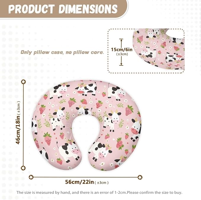 Strawberry Cow Nursing Pillow Covers for Breastfeeding Pillow U-Shaped Nursing Slipcover Breastfeeding Pillow Case Soft and Skin-Friendly