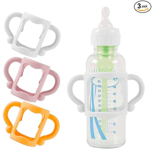 (3-Pack) Bottle Handles for Dr Brown Baby Bottles with Easy Grip Handles to Hold Their Own Bottle - BPA-Free Soft Silicone (White Pink Orange)