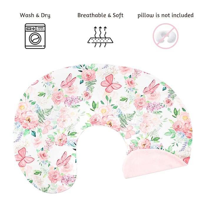Nursing Pillow Cover 1 Pack, Removable Nursing Pillow Cover for Breastfeeding Pillows, Super Soft Comfortable Slipcover for Boy and Girls, Pink & Flowers