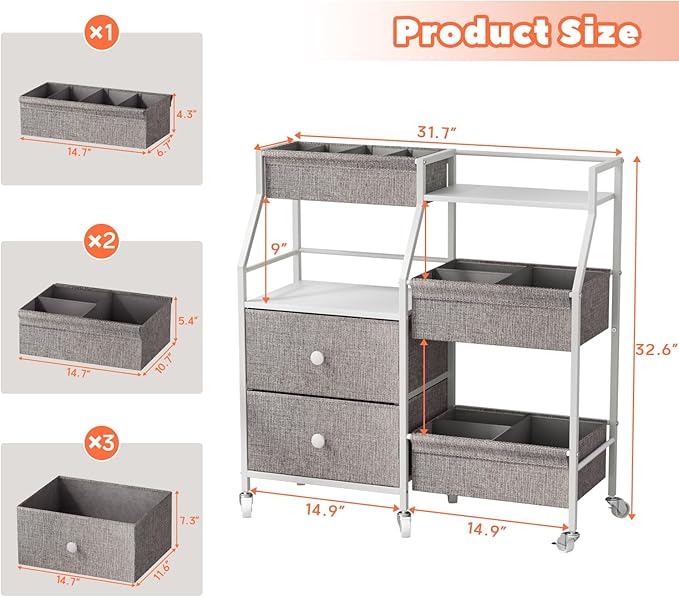 DTK Baby Diaper Caddy Organizer, 3 Tier Rolling Diaper Cart with Dividers and Drawers, Mobile Utility Baby Storage Cart with Wheels, Baby Newborn Essentials for Nursery, Bedroom, Charging Table，Crib