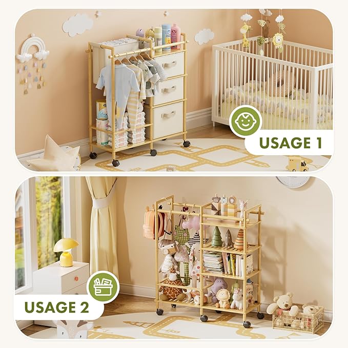 Solid Bamboo Baby Diaper Caddy Cart, Diaper Cart Organizer with Wheels, Mobile Multi-Functional Small Baby Care Station, Store All baby Supplies，for Nursery, Changing Table and Crib