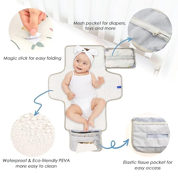Reusable Changing pad Baby with Tissue Pocket Portable Changing pad for Baby Infant Travel Station Kit- Fresh Little Flowers