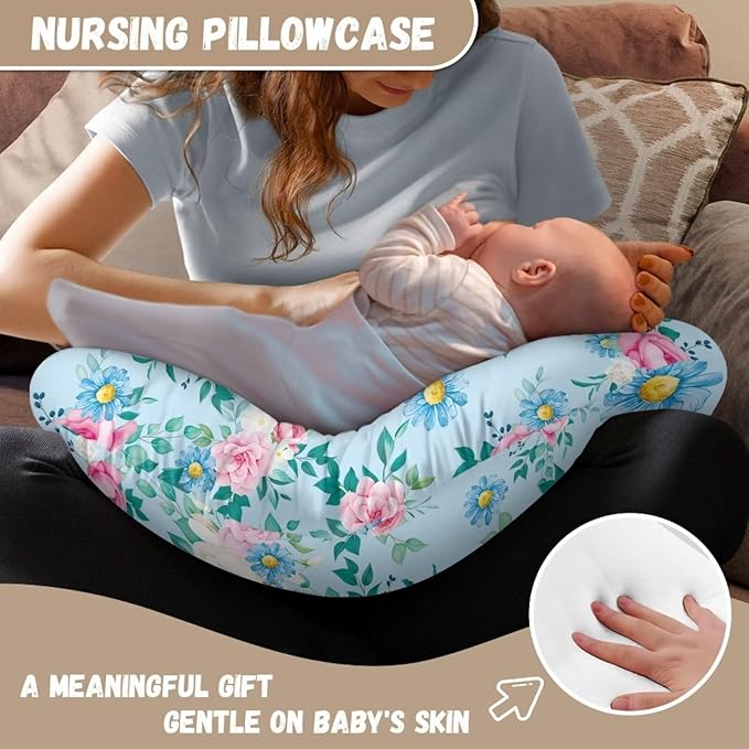 Blue and Pink Flower Breastfeeding Pillow Cover Cuddle Pillow Slipcover Detachable Nursing Pillow Protective Cas Baby Feeding Easy to Use and Dustptoof