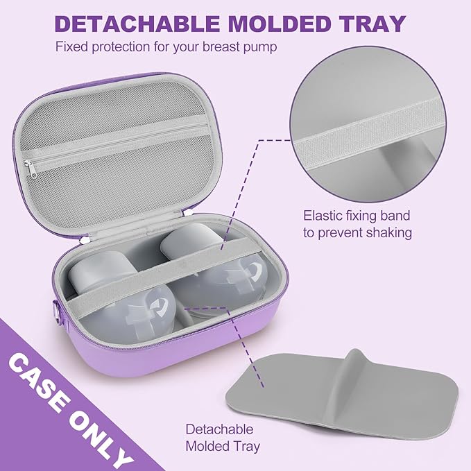Wearable Breast Pump Bag Carrying Case for Momcozy & Willow, Use with Hands Free Wearable Breast Pumps for eufy Security/Medela/Bluefair, Travel Pumping Bag with Nipple Ruler & Removable Tray(Holds 2)