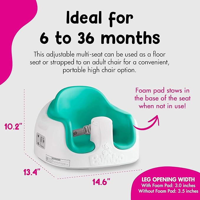 Bumbo 3-in-1 Multi-Seat for 6 to 36 Months, Travel Baby and Infant Feeding & Play Floor Seat, Aqua - All-in-One Portable Booster with Dining Tray & Toddler Kitchen High Chair