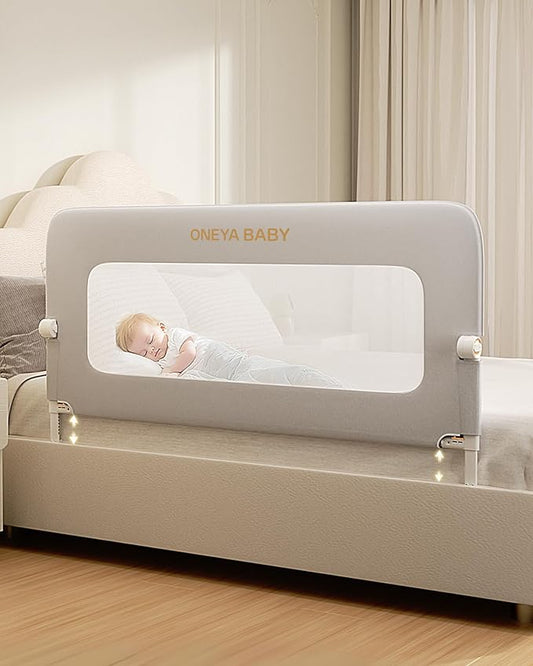 Baby Bed Rail Guard, 59in Thickened Toddler Bed Rail for Toddlers, Extral Tall Swing Down Kids Child Safety Side Railing Guards/Rails for Twin, Full, Queen, King Bunk Size Bed, White/Grey, 27”H