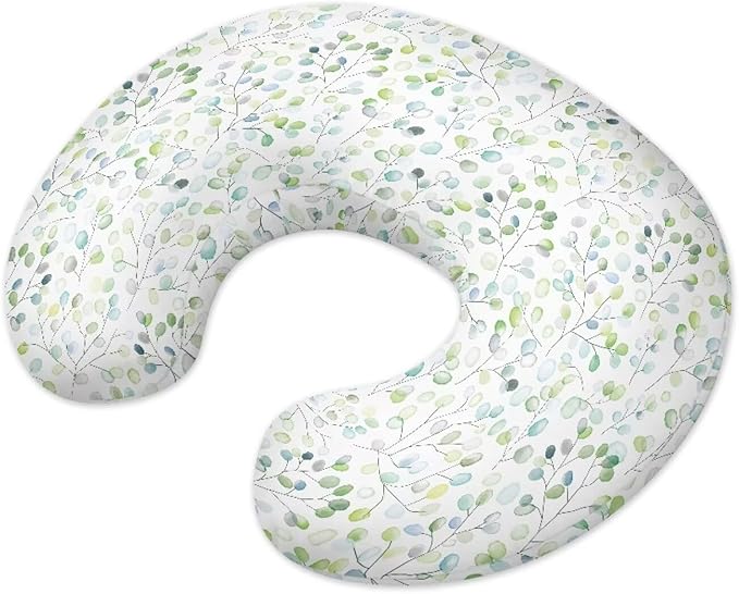 Nursing Pillow Cover Stretchy，Breastfeeding Pillow Slipcover for Baby Girls，Green Leaf Print,Soft Snug Fits On Newborn Feeding Pillow Case