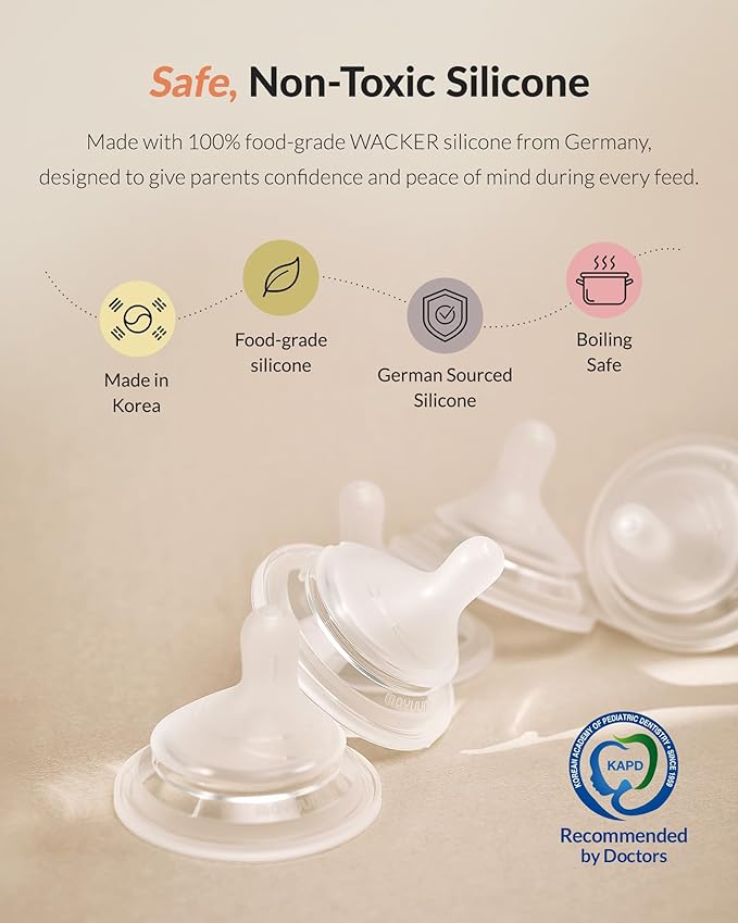 Moyuum Natural Fit Silicone Nipple for MOV.aa Bottles, Made in Korea - Perfect for Newborn, Anti-Colic Feed, Easy to Latch for Infant, from Breast to Bottle | Stage 3, Fast Flow, 6m+ (2 Pack)