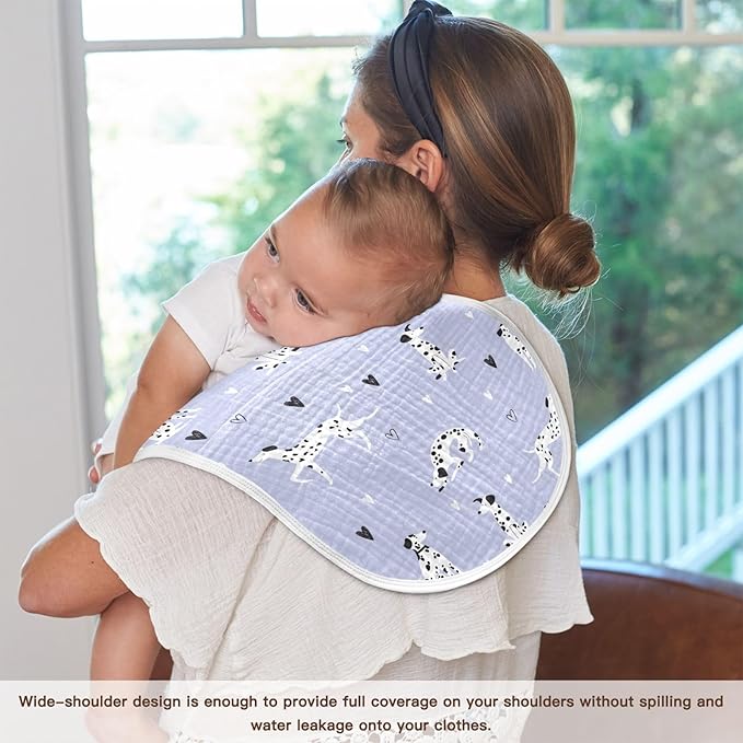 Muslin Burp Cloths for Baby Boys and Girls - 2-Pack Ultra Absorbent Cartoon Dalmatian Dogs Muslin Washcloths, Newborn Towel, Milk Spit Up Rags, Burp Cloth Bib for Unisex, 22 x 11 Inch