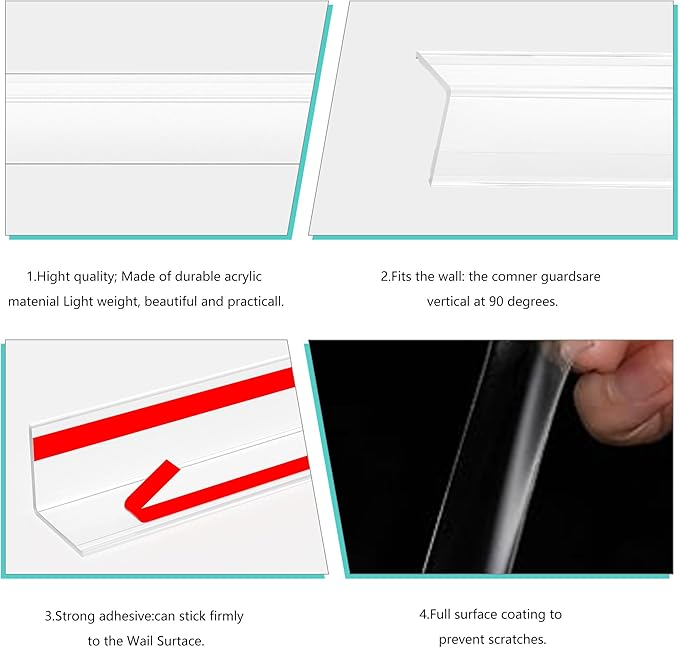 30x30mm Self Adhesive Corner Guard, 4pcs 31.5" Wall Corner Protector Strip, Flexible PVC Edge Trim, Peel and Stick Corner Protection for Furniture, Wall Edges & Table Corners